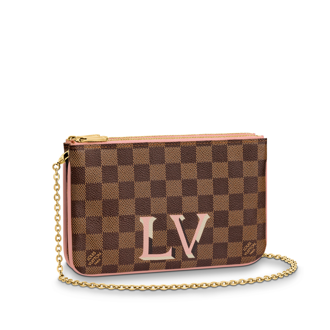 Louis Vuitton DOUBLE ZIP POCHETTE Handbag Damier Ebene N60254